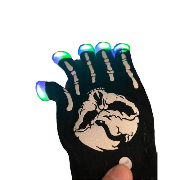 Light-Up Skull Gloves Adult One Size Fits Most Replaceable Batteries Case Of 24 - Picture 12 of 13